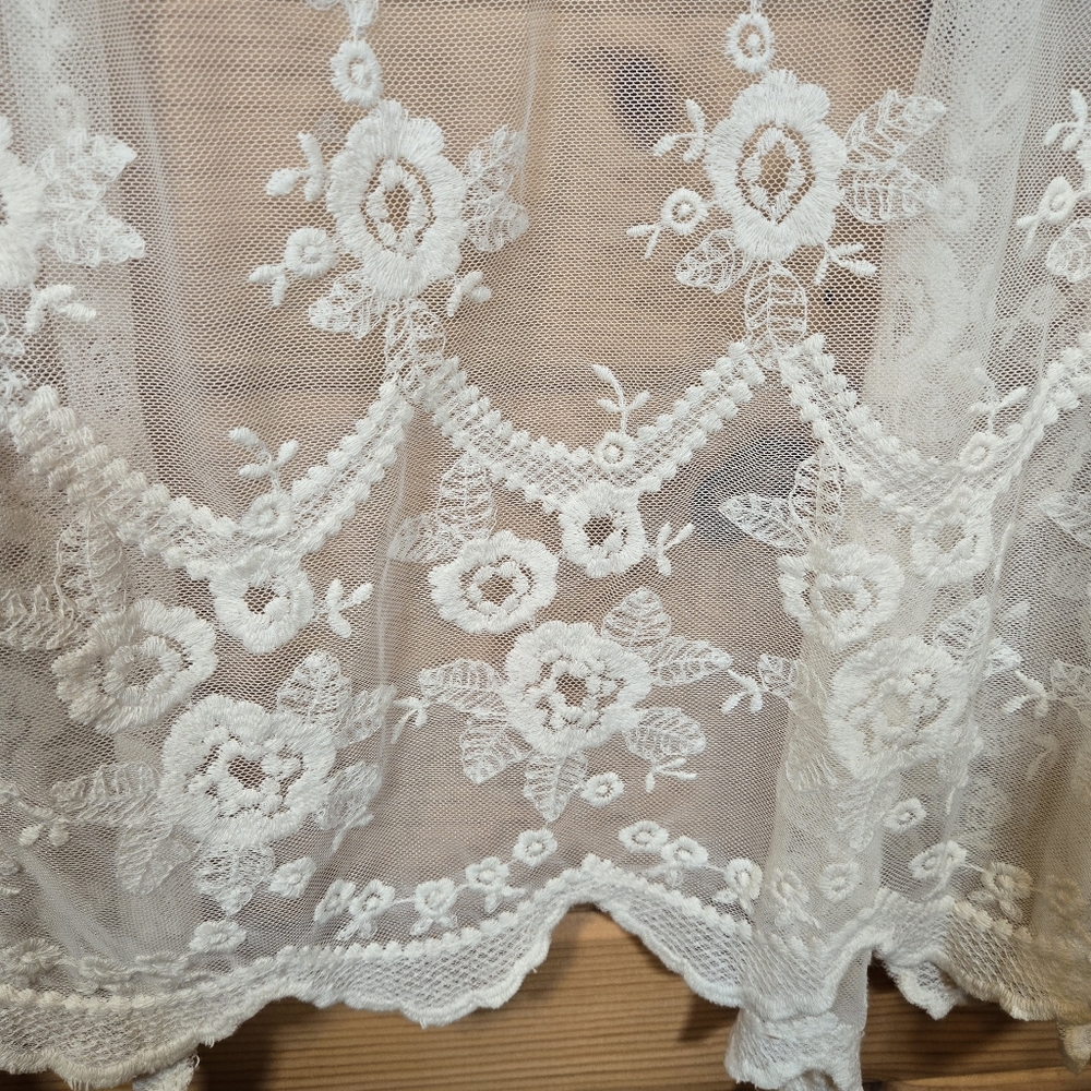 Sheer Lace Top Floral Cream Ivory Embroidered Coquette Cottage Fairy Boho M/L - Picture 4 of 6
